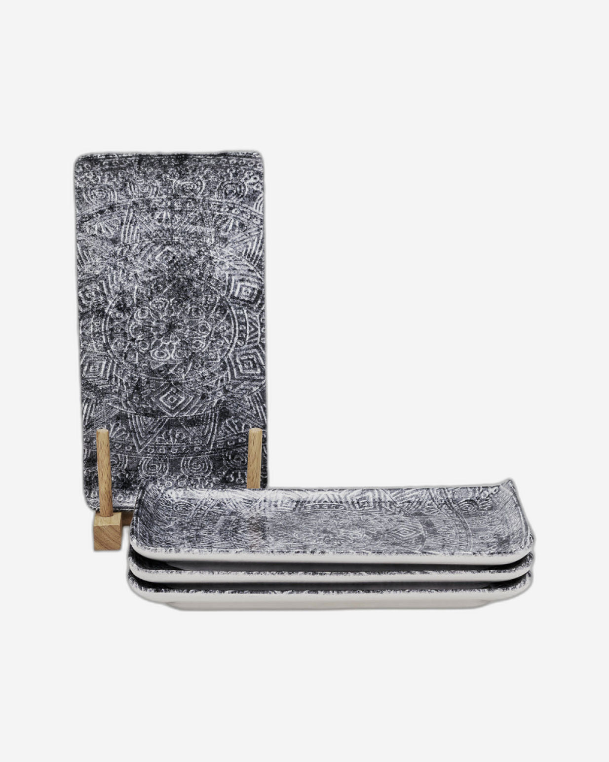 Edessa Ginko Ceramic Rectangle Serving Plate (Multicolor, 12.5 x 24cm, Set of 4)