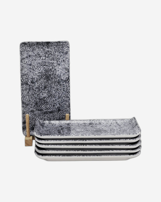 Edessa Ginko Ceramic Rectangle Serving Plate (Multicolor, 12.5 x 24cm, Set of 6)