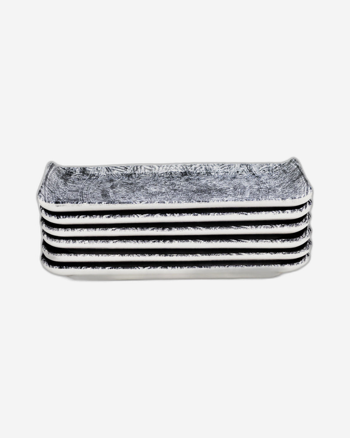 Edessa Ginko Ceramic Rectangle Serving Plate (Multicolor, 12.5 x 24cm, Set of 6)