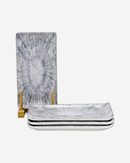 Edessa Astin Ceramic Rectangle Serving Plate (Multicolor, 12.5 x 24cm, Set of 4)