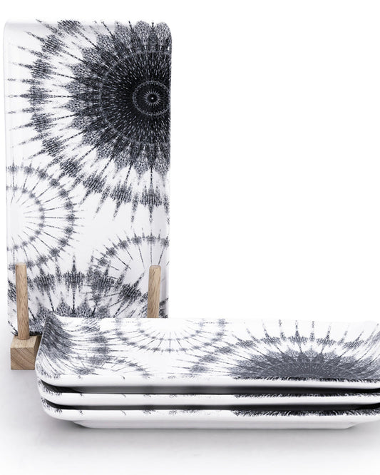 Edessa Cosmo Ceramic Rectangle Serving Plate (Multicolor, 12.5 x 24cm, Set of 4)