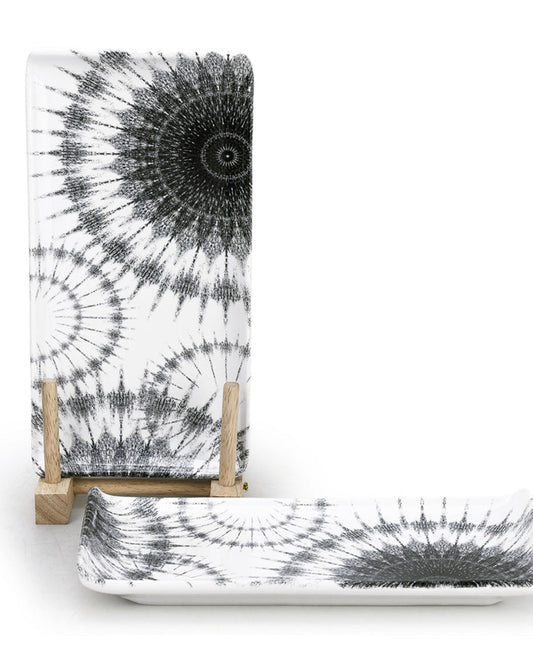 Edessa Cosmo Ceramic Rectangle Serving Plate (Multicolor, 12.5 x 24cm, Set of 4)