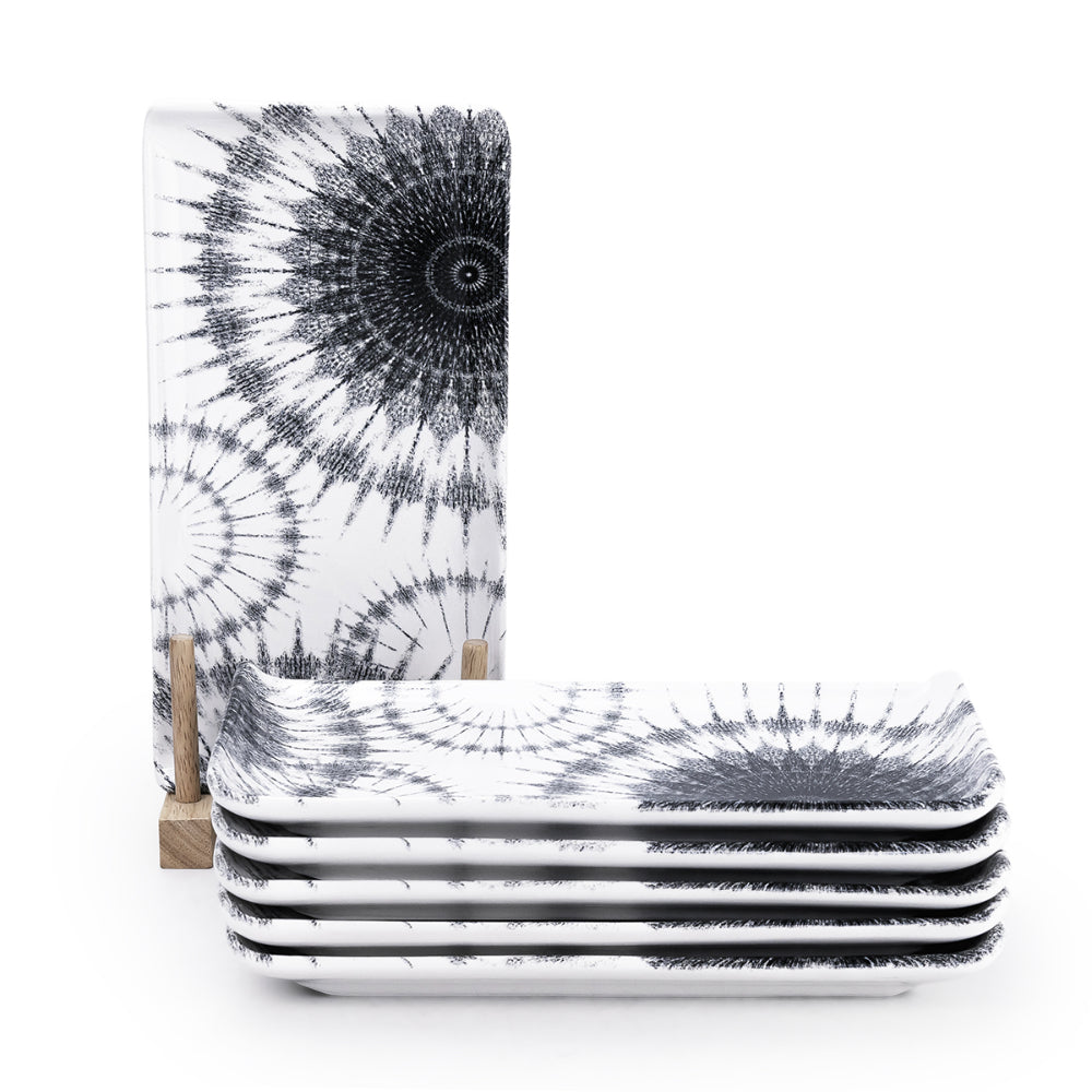 Edessa Cosmo Ceramic Rectangle Serving Plate (Multicolor, 12.5 x 24cm, Set of 6)