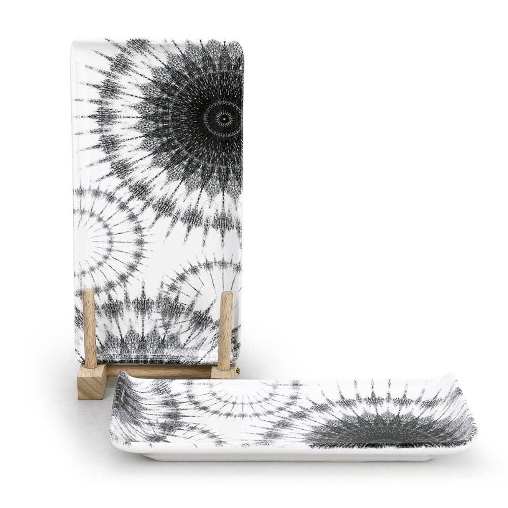 Edessa Cosmo Ceramic Rectangle Serving Plate (Multicolor, 12.5 x 24cm, Set of 6)