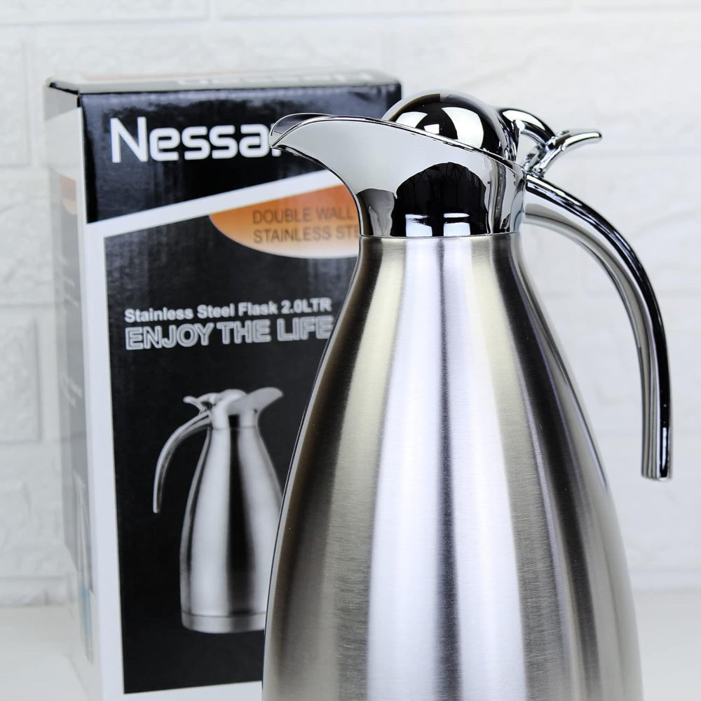 Nessan 1.5 Liter Thermal Coffee Carafe Jugs, Double Walled Vacuum Insulated Flask 12 Hours Heat Retention Jug for Coffee, Tea, & Milk - Stainless Steel