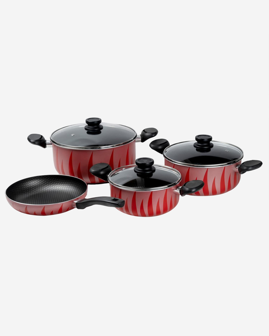 Red & Black Flame Design Non-Stick Cookware Set 7 pcs