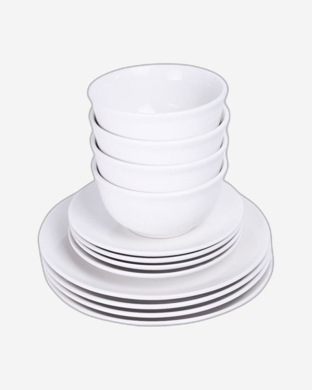 Shallow by Cuisine Art 12-Piece Porcelain Dinnerware Set – Elegant Ceramic Crockery for 4 | Includes 26.8 cm Dinner Plates, 20 cm Side Plates, and 15 cm Bowls, White