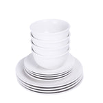 Shallow by Cuisine Art 12-Piece Porcelain Dinnerware Set – Elegant Ceramic Crockery for 4 | Includes 26.8 cm Dinner Plates, 20 cm Side Plates, and 15 cm Bowls, White