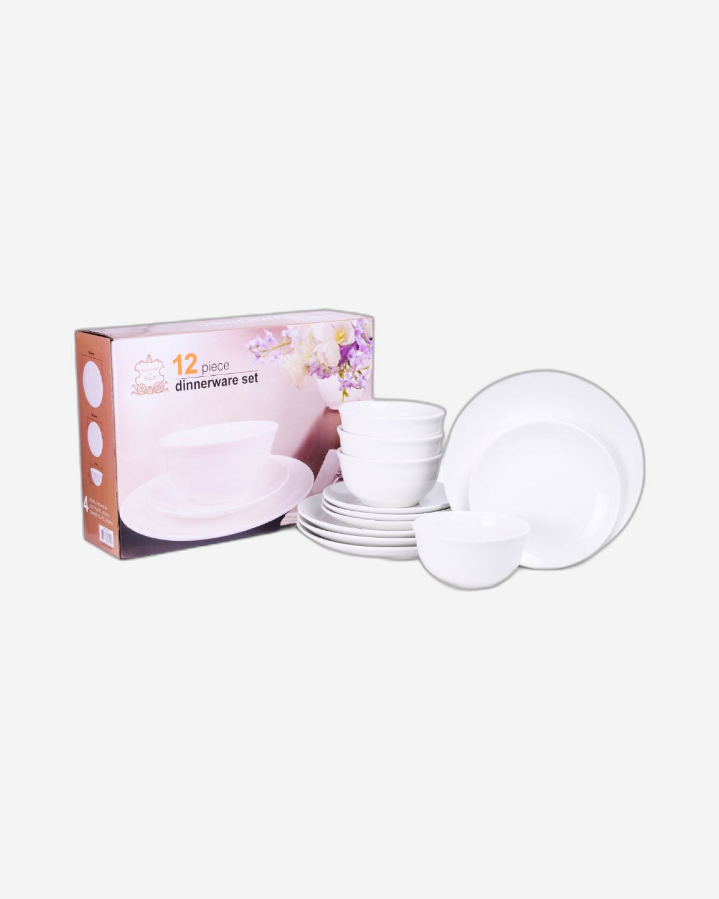 Shallow by Cuisine Art 12-Piece Porcelain Dinnerware Set – Elegant Ceramic Crockery for 4 | Includes 26.8 cm Dinner Plates, 20 cm Side Plates, and 15 cm Bowls, White