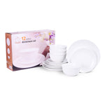 Shallow by Cuisine Art 12-Piece Porcelain Dinnerware Set – Elegant Ceramic Crockery for 4 | Includes 26.8 cm Dinner Plates, 20 cm Side Plates, and 15 cm Bowls, White