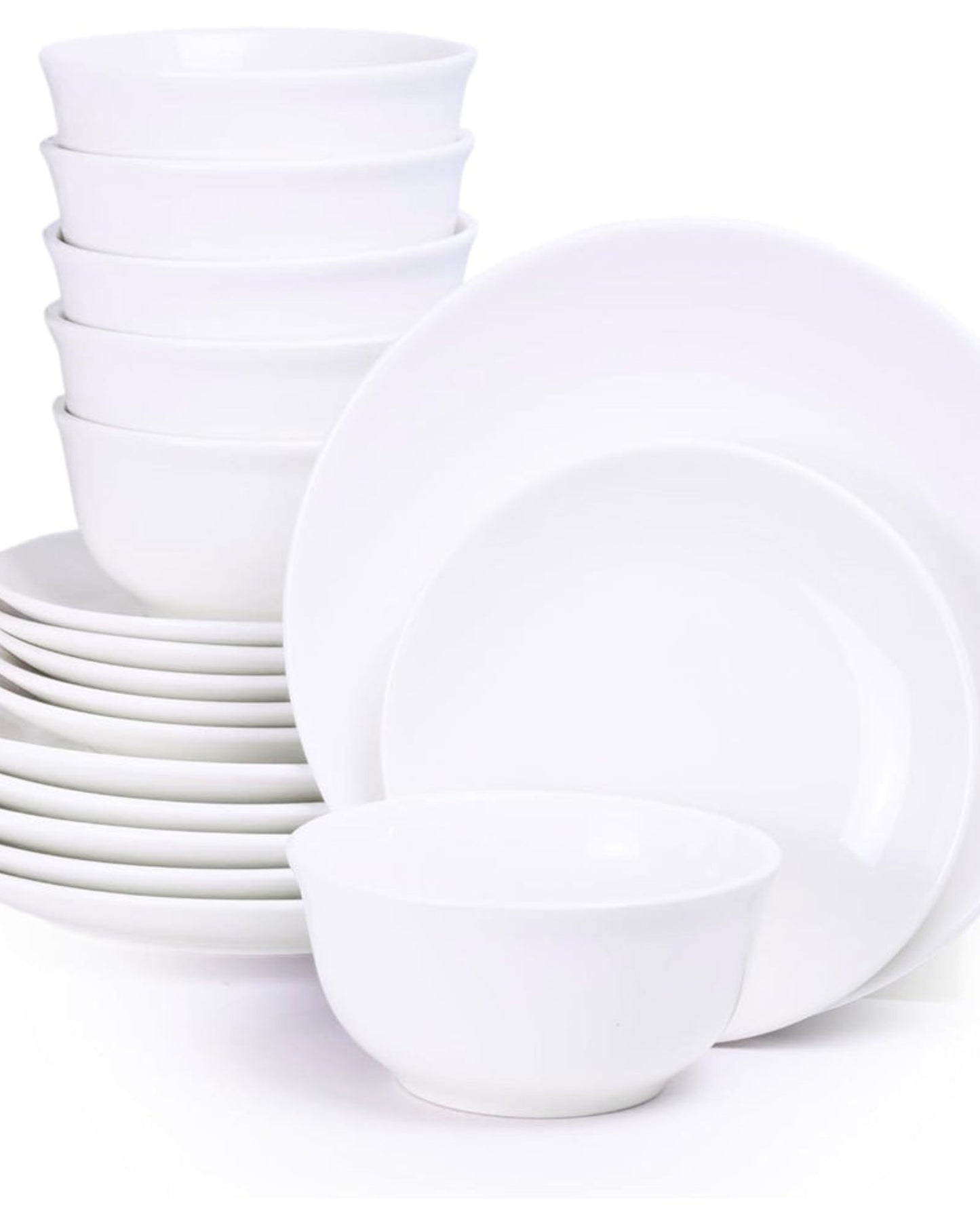 Shallow by Cuisine Art 18-Piece Porcelain Dinnerware Set – Elegant Ceramic Crockery for 6 | Includes 26.8 cm Dinner Plates, 20 cm Side Plates, and 15 cm Bowls, White