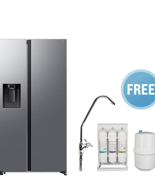 Samsung Bespoke AI 635L Side-by-Side Refrigerator, Black Finish, Water Dispenser, SpaceMax Design – RS70F64K1TAE (Milano Water Purifier Free)