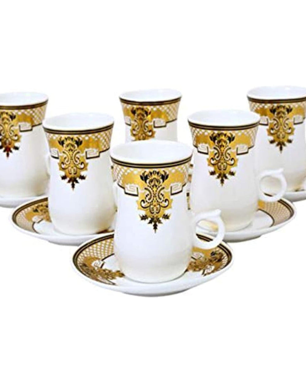 Shallow Bone China 12 Pcs Istikan Cups & Saucer Set, Elegant Porcelain Turkish Tea Cups for Coffee, Tea & Hot Beverages