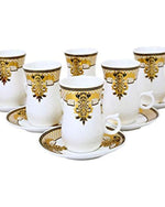 Shallow Bone China 12 Pcs Istikan Cups & Saucer Set, Elegant Porcelain Turkish Tea Cups for Coffee, Tea & Hot Beverages