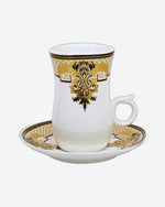 Shallow Bone China 12 Pcs Istikan Cups & Saucer Set, Elegant Porcelain Turkish Tea Cups for Coffee, Tea & Hot Beverages