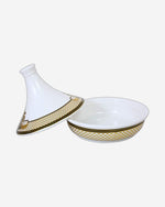 Shallow Bone China Tajine Set with Cover 6 Inches (15 cm), Elegant Porcelain Moroccan Cooking Pot for Stews & Dishes