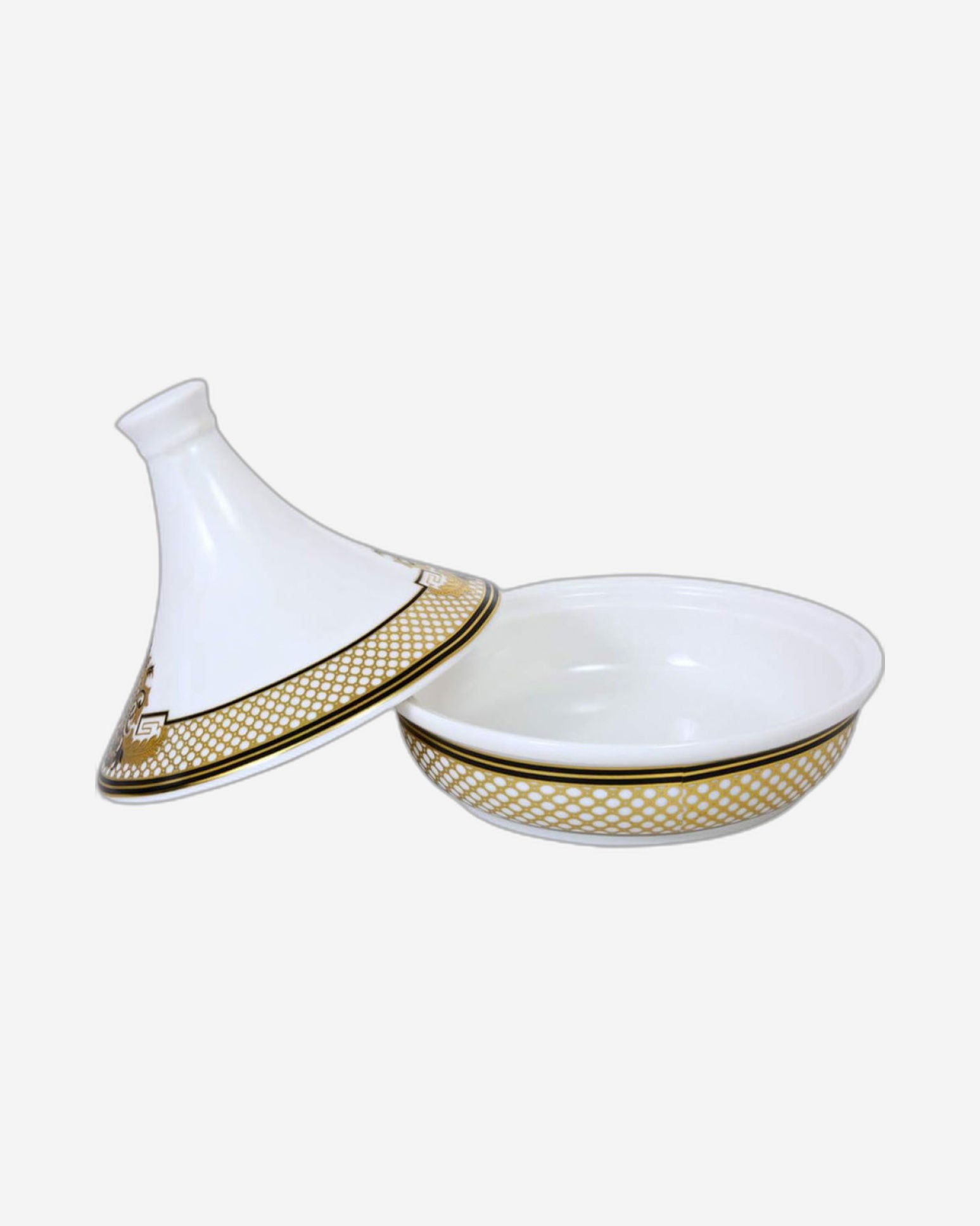 Shallow Bone China Tajine Set with Cover 6 Inches (15 cm), Elegant Porcelain Moroccan Cooking Pot for Stews & Dishes