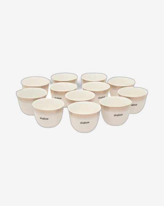 Shallow Bone China 12-Piece Cawa Set, White and Gold, Elegant Porcelain Cups & Saucers for Tea, Coffee & Hot Beverages