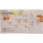 Shallow Bone China 12-Piece Cawa Set, White and Gold, Elegant Porcelain Cups & Saucers for Tea, Coffee & Hot Beverages