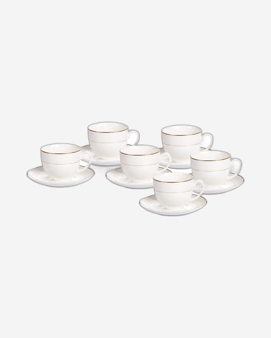 Shallow Cup & Saucer Set, Drinking Cup, White and Gold Bone China, Elegant Porcelain Tea & Coffee Set