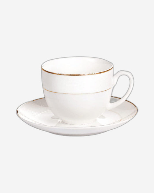 Shallow Cup & Saucer Set, Drinking Cup, White and Gold Bone China, Elegant Porcelain Tea & Coffee Set