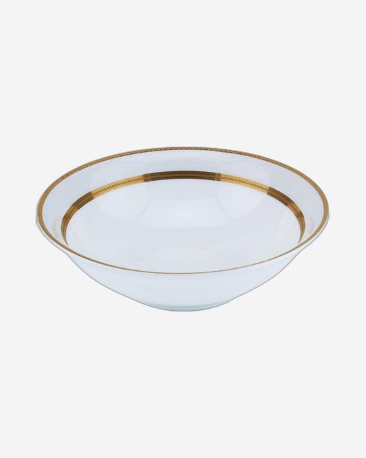 Shallow Porcelain Royal Bowl with Gold Rim, White, 23 cm, Elegant Serving Bowl for Soup, Salad, Dessert & More