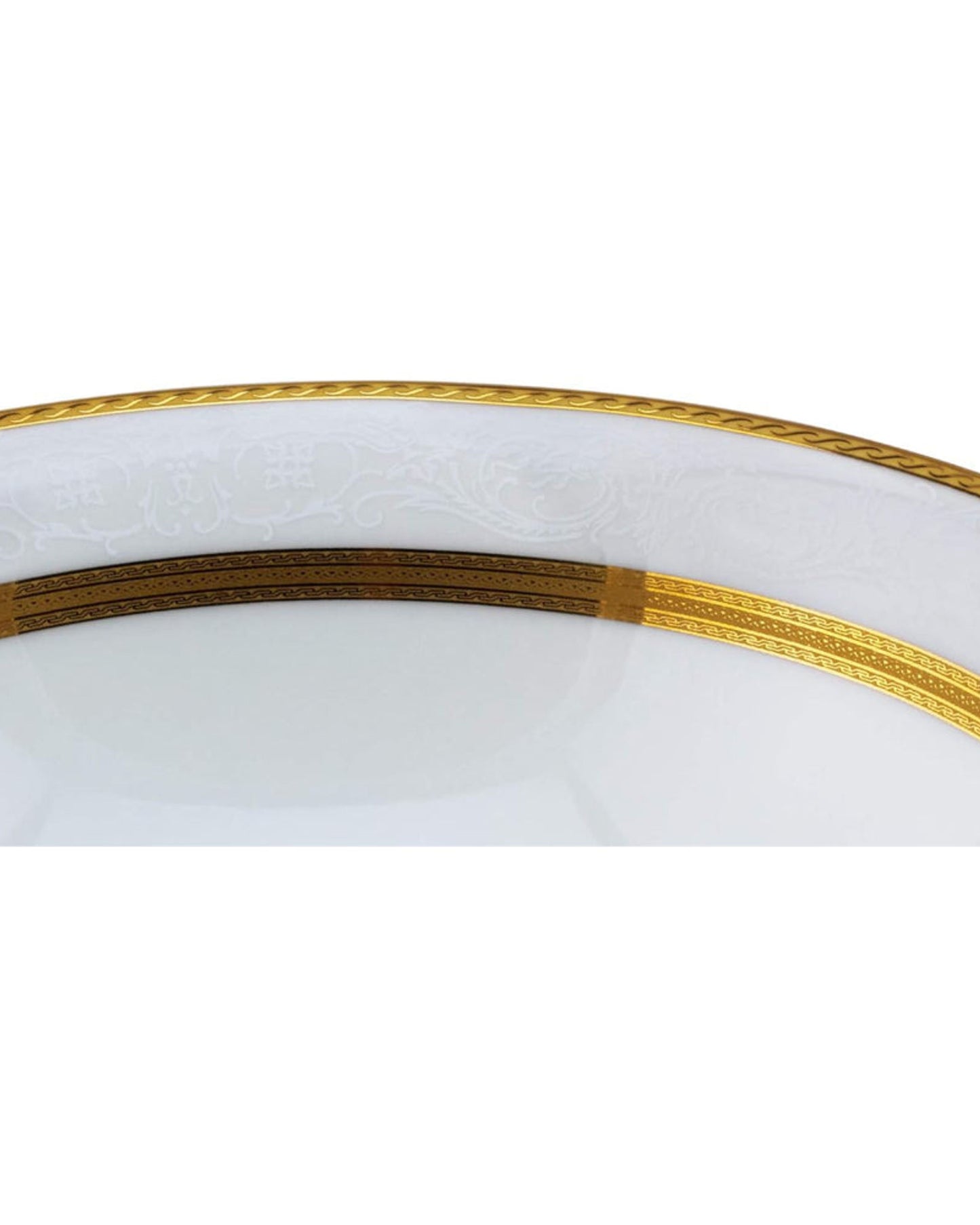 Shallow Porcelain Royal Bowl with Gold Rim, White, 23 cm, Elegant Serving Bowl for Soup, Salad, Dessert & More
