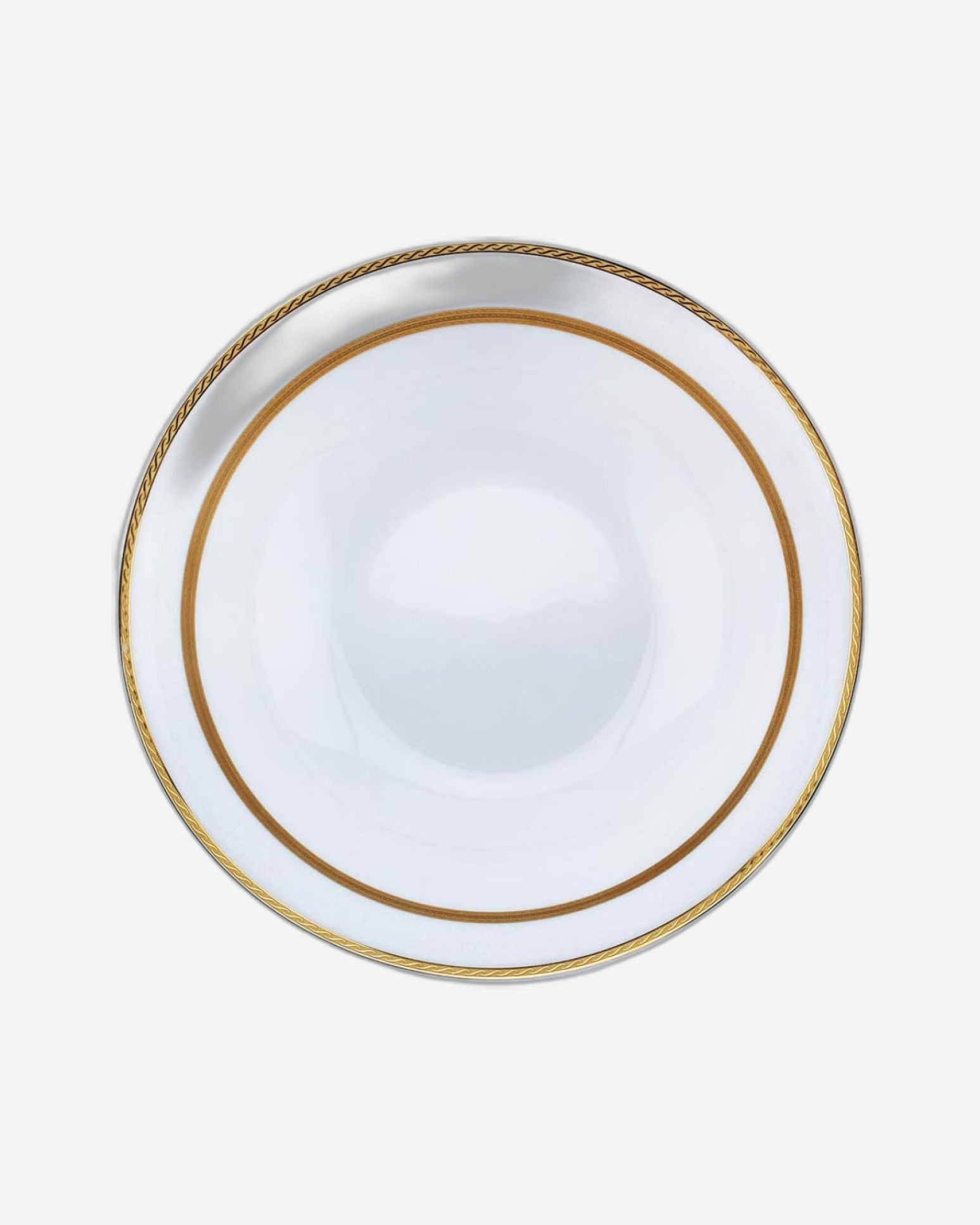 Shallow Porcelain Royal Bowl with Gold Rim, White, 23 cm, Elegant Serving Bowl for Soup, Salad, Dessert & More