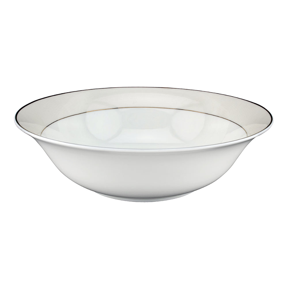 Shallow 23 cm Porcelain Platinum Bowl with Gold Rim, White, Elegant Serving Bowl for Soup, Salad, Dessert & More