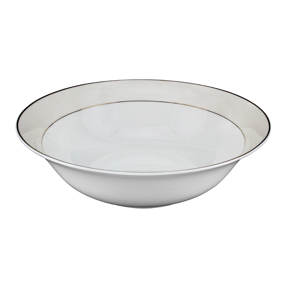 Shallow 23 cm Porcelain Platinum Bowl with Gold Rim, White, Elegant Serving Bowl for Soup, Salad, Dessert & More
