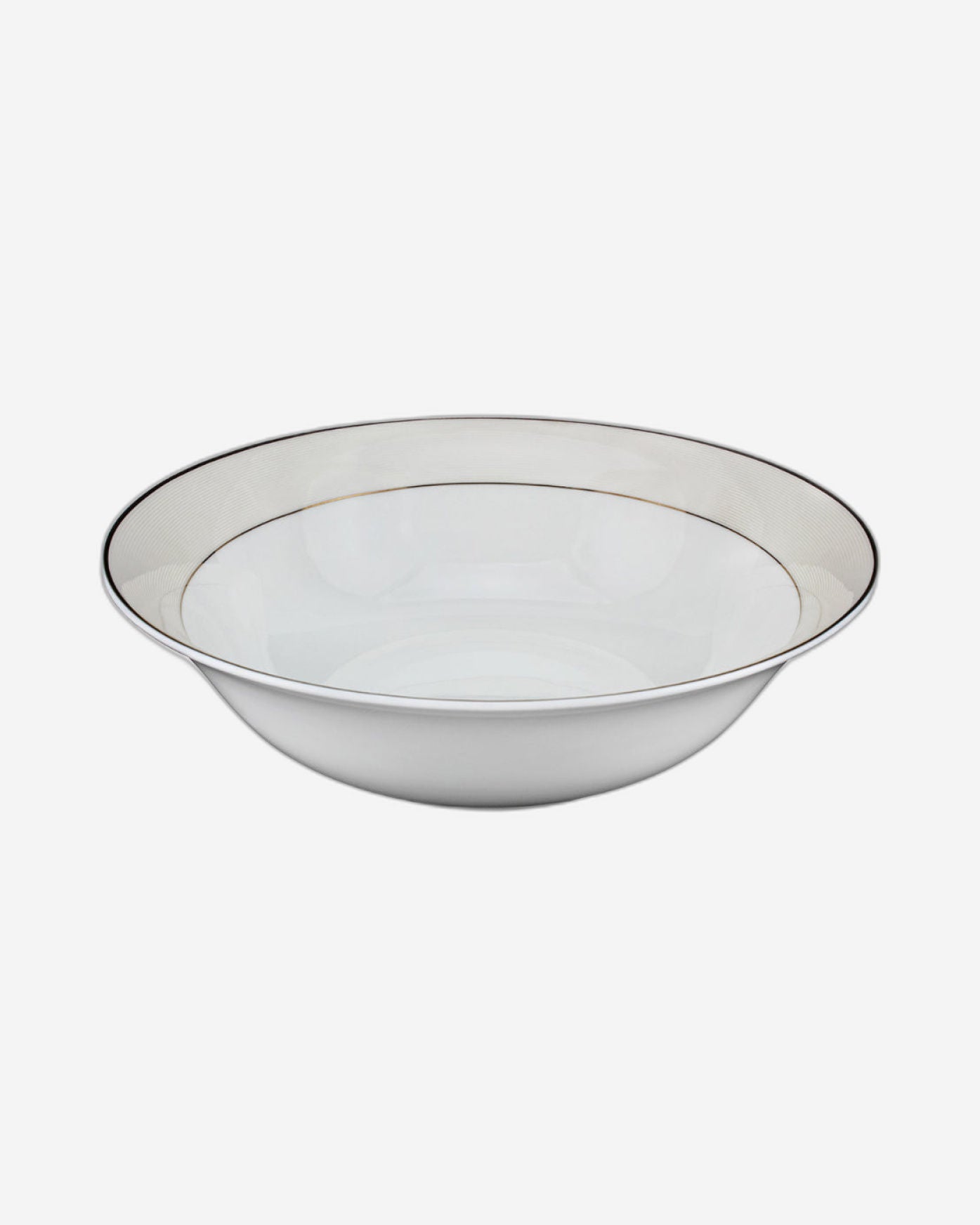 Shallow 23 cm Porcelain Platinum Bowl with Gold Rim, White, Elegant Serving Bowl for Soup, Salad, Dessert & More