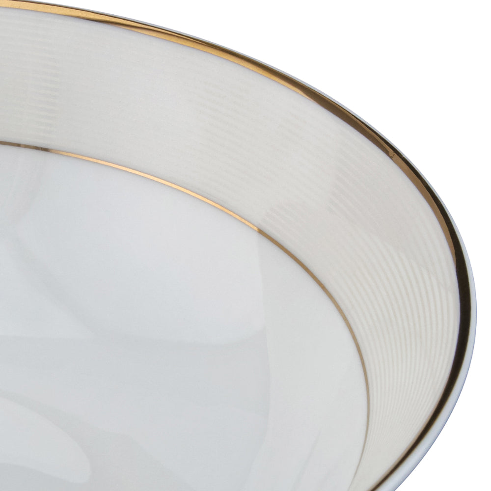Shallow 23 cm Porcelain Platinum Bowl with Gold Rim, White, Elegant Serving Bowl for Soup, Salad, Dessert & More