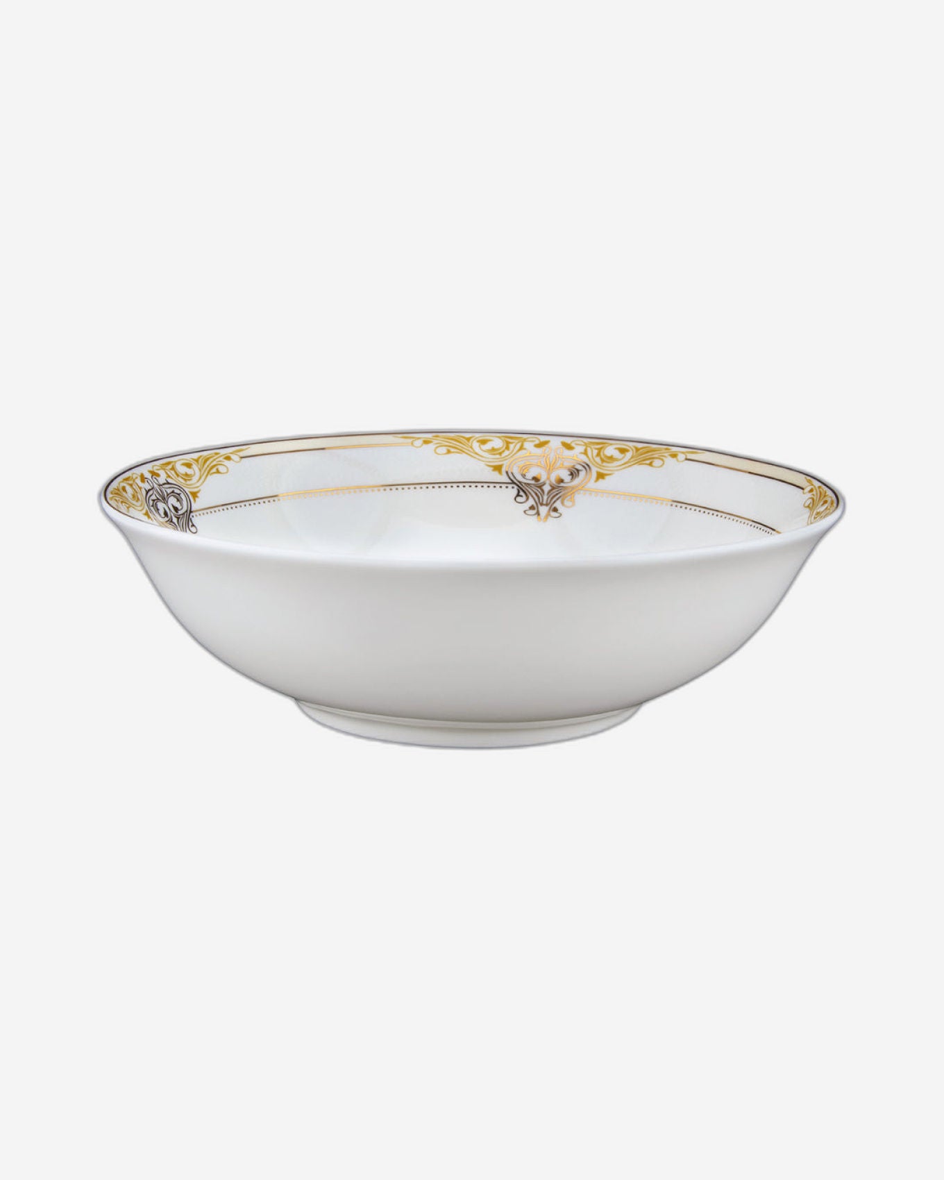 Shallow Porcelain Prestige Bowl with Gold Rim, White, 23 cm, Elegant Serving Bowl for Soup, Salad, Dessert & More
