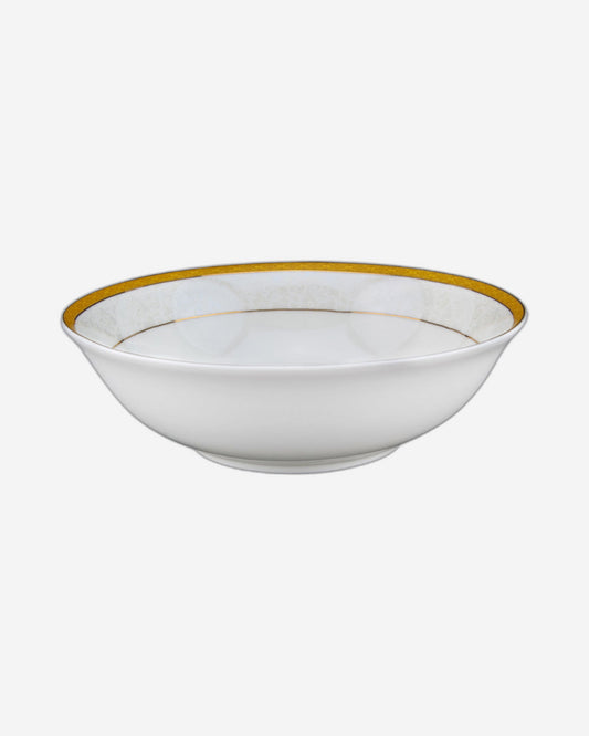 Shallow Porcelain Palazzo Bowl with Gold Rim, White, 23 cm, Elegant Serving Bowl for Soup, Salad, Dessert & More