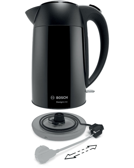 Bosch DesignLine Stainless Steel Cordless Kettle, 1.7 Litres, 3000W - Black, TWK3P423GB