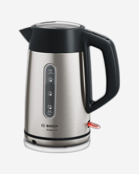 Bosch Kettle, DesignLine, Cordless Ergonomic Handling, One-Cup Indicator, Triple Safety Feature, Limescale Filter, Stainless Steel, TWK4P440GB