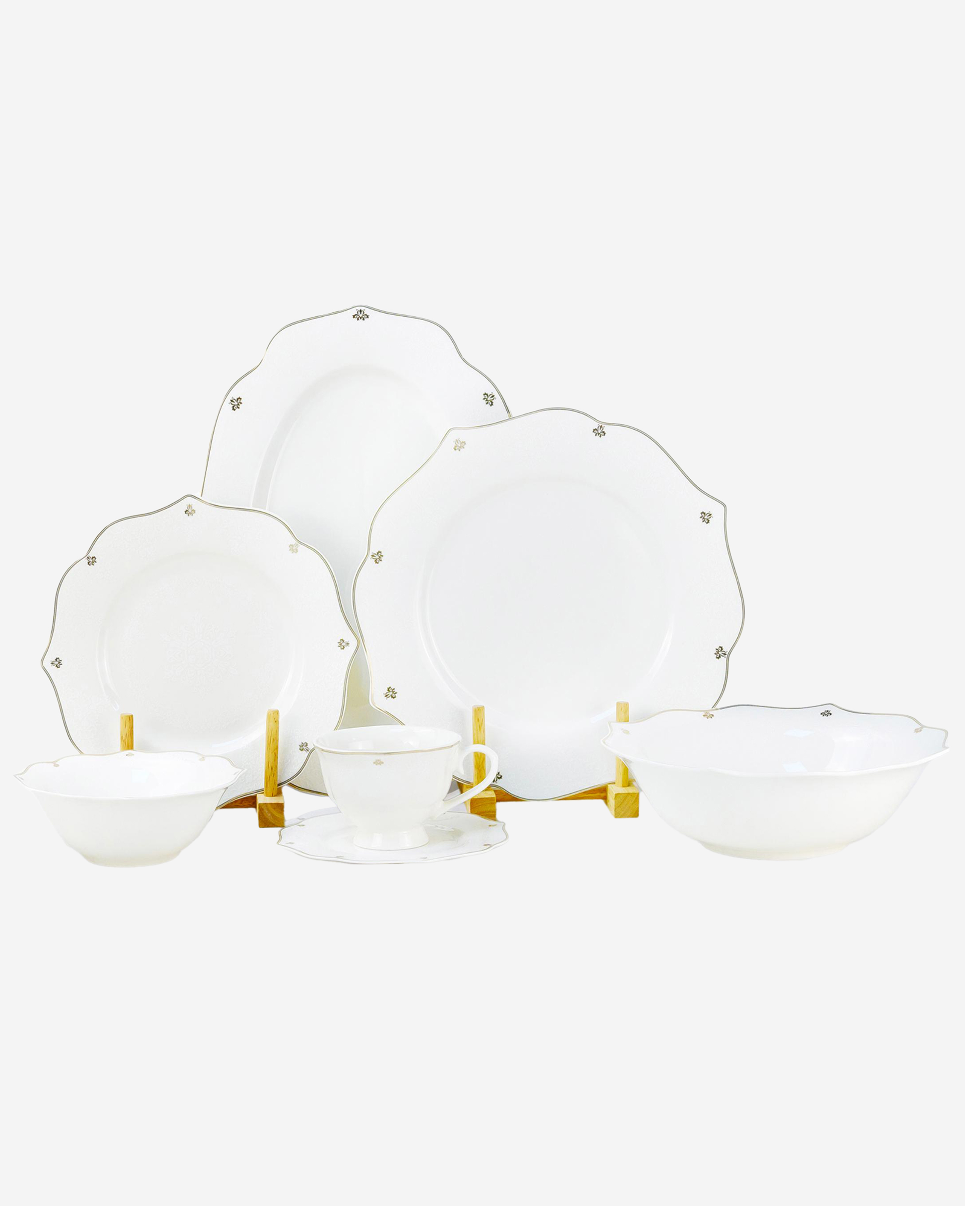 Shallow SAFY Dinner Set 32 pcs White with Gold-Plated Border