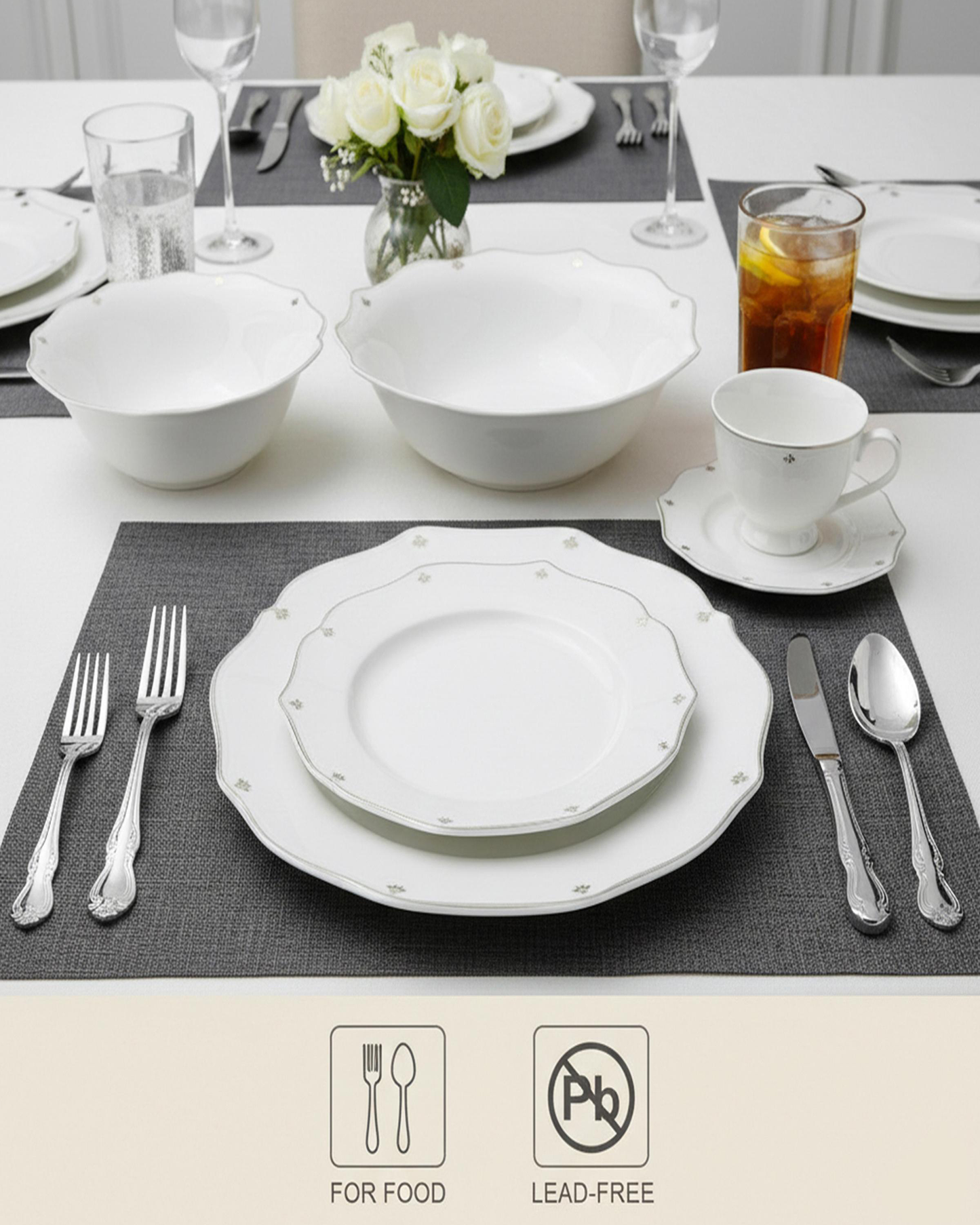 Shallow SAFY Dinner Set 32 pcs White with Gold-Plated Border