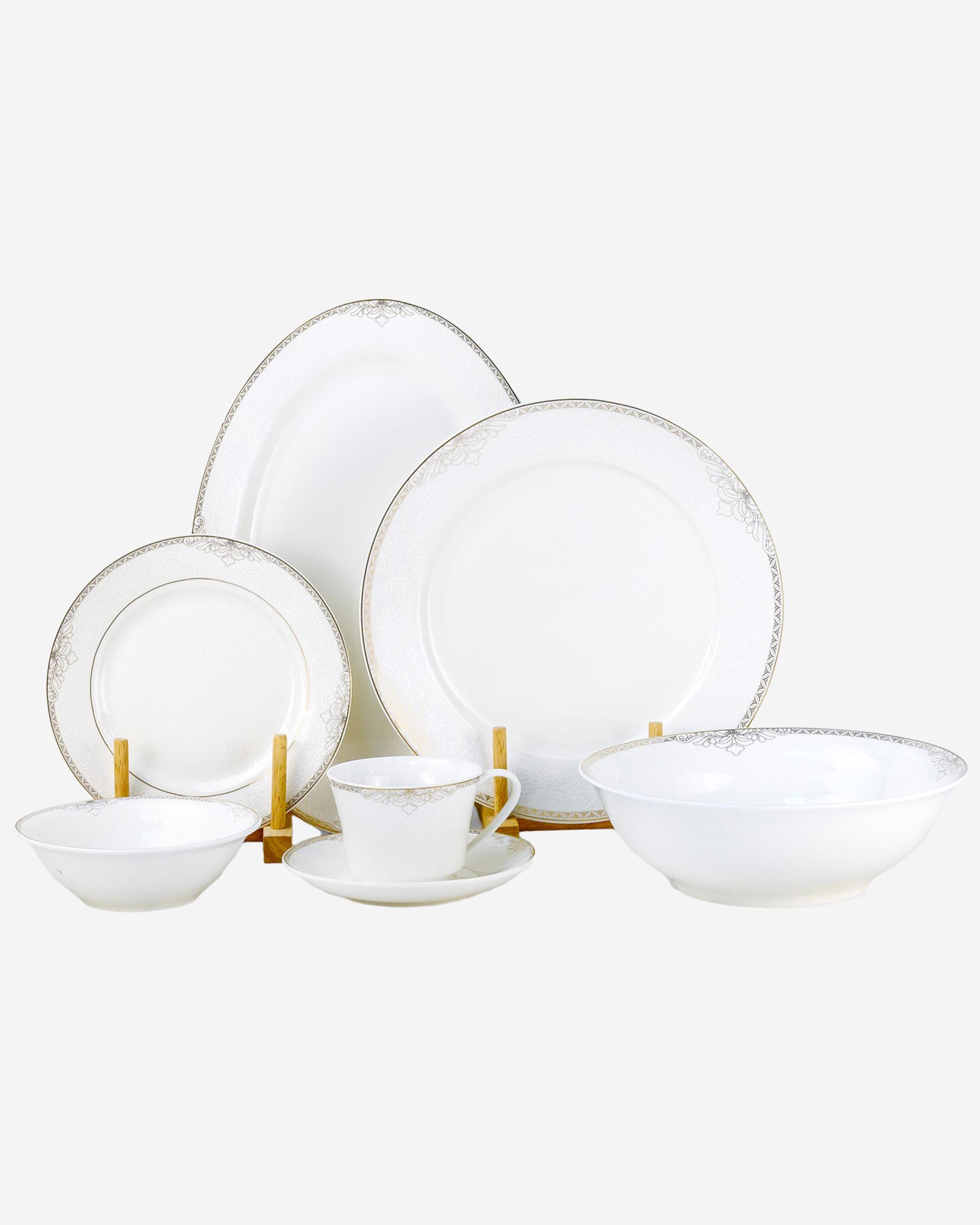 Shallow ASMA Dinner Set 32 pcs White with Elegant Gold Rim
