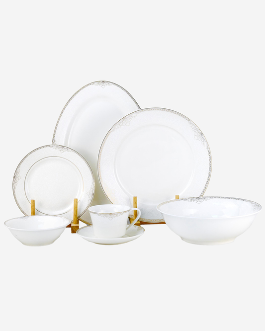 Shallow ASMA Dinner Set 32 pcs White with Elegant Gold Rim