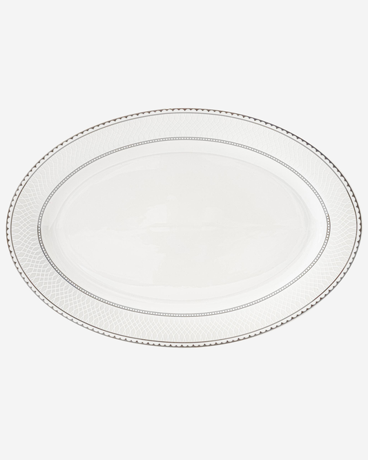 Shallow JUNA Oval Platter 36 cm Large Elegant White with Texture