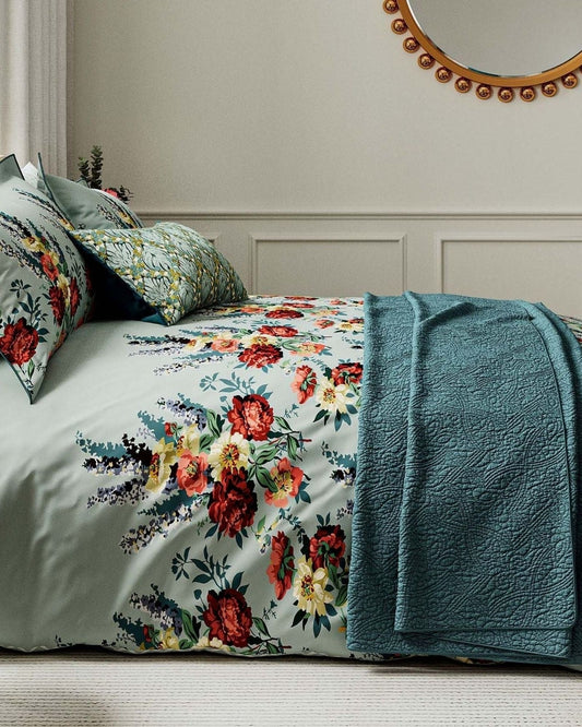 V & A "Botanical Harmony" Duvet Cover Set in Soft Teal