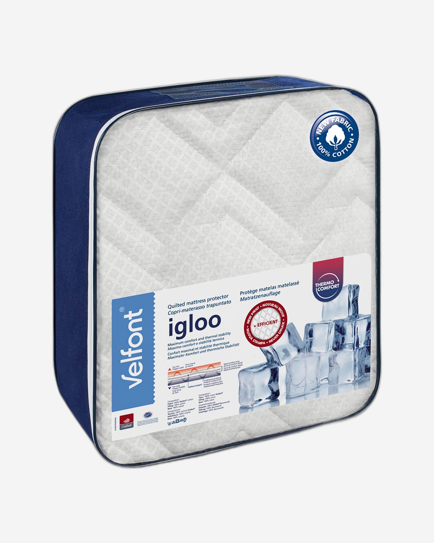 Velfont "Igloo" 100% Cotton Quilted Mattress Protector White