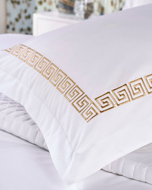 Christy "Verina" Duvet Cover Sets- White with Gold Embroidery