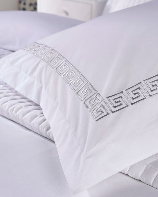 Christy "Verina" Duvet Cover Sets - White with Silver Embroidery