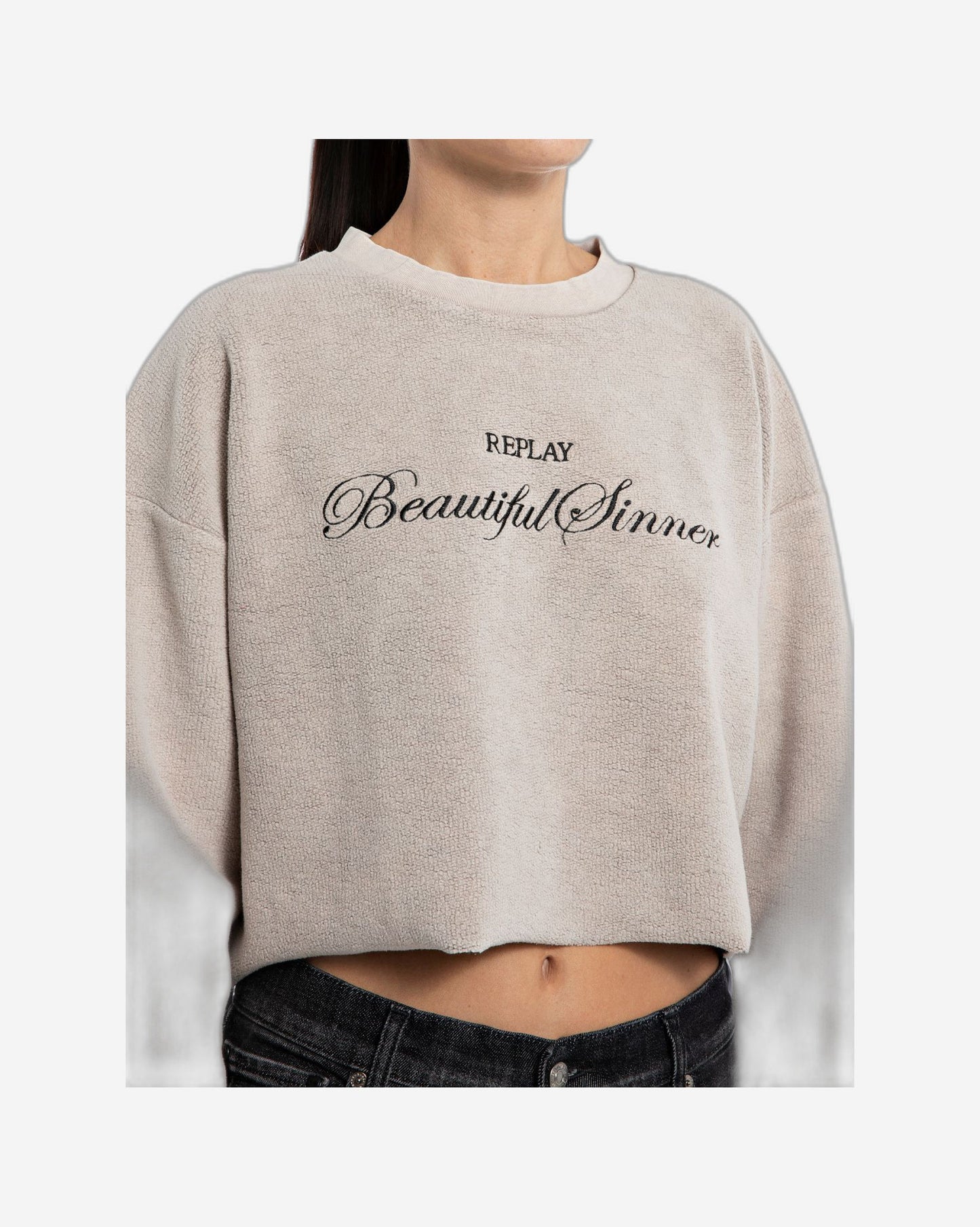 Cropped Sweatshirt With Brushed Effect