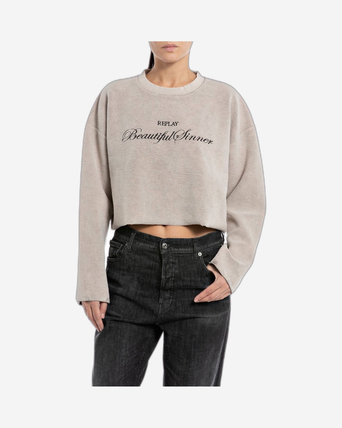 Cropped Sweatshirt With Brushed Effect