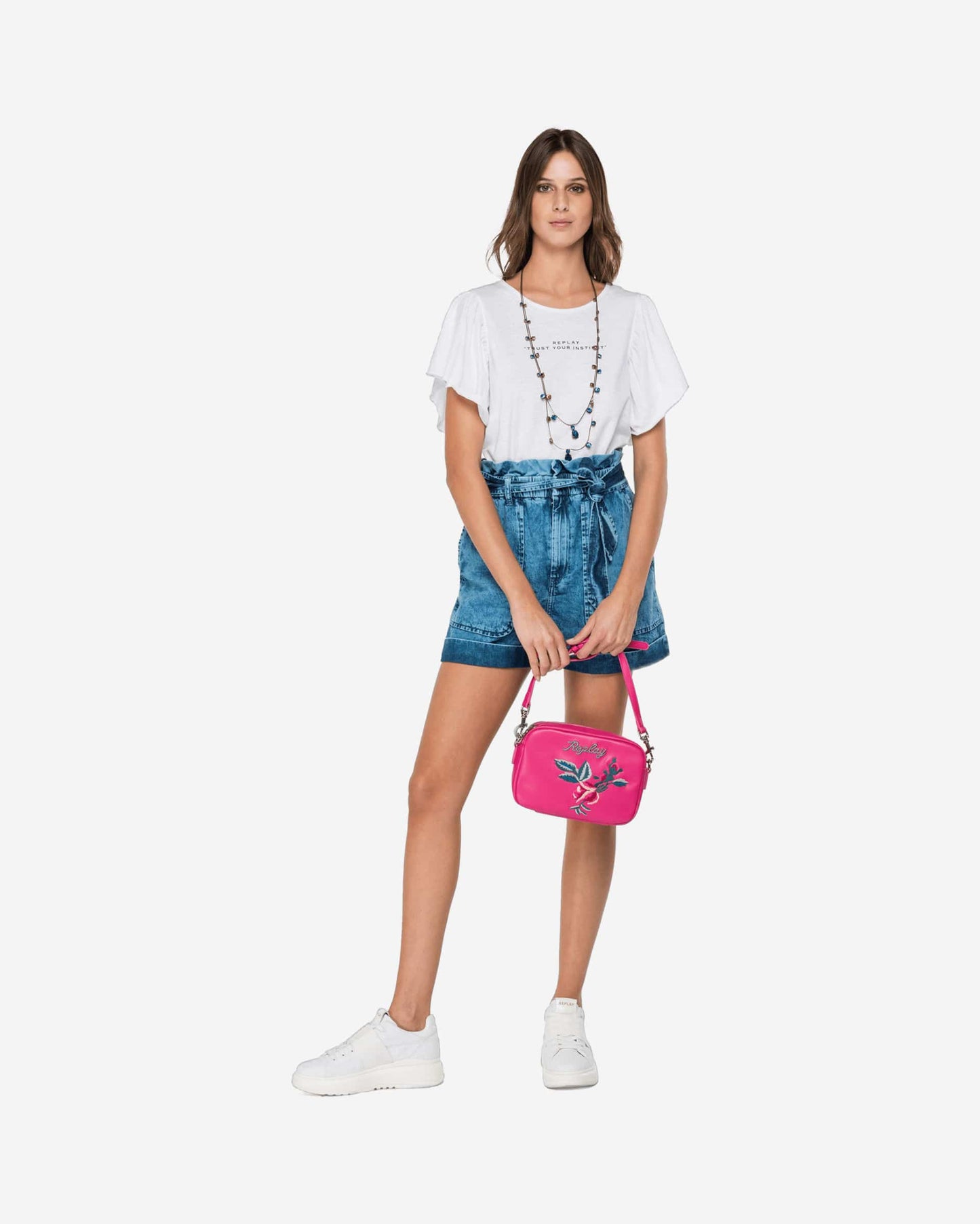 Replay T-Shirt With Pleated Sleeves