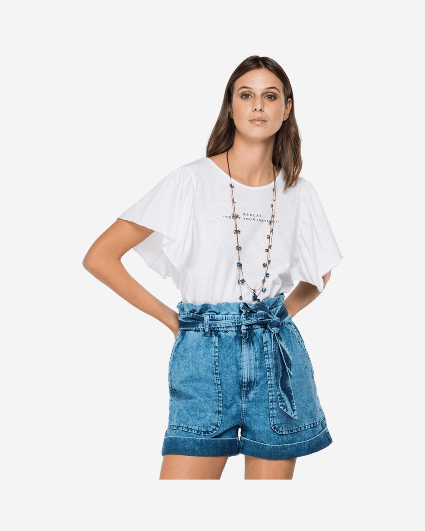 Replay T-Shirt With Pleated Sleeves