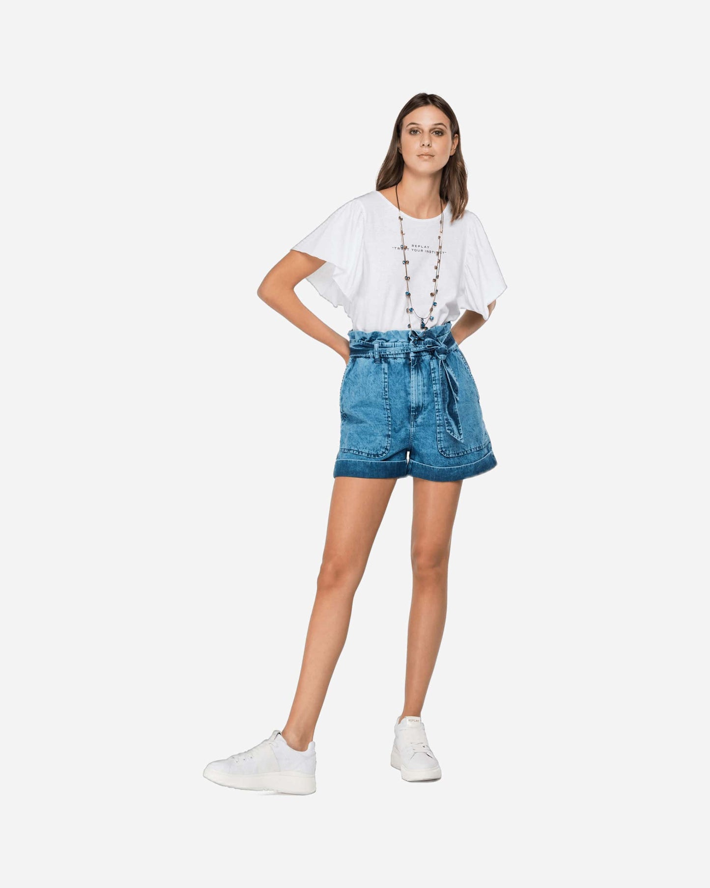 Replay T-Shirt With Pleated Sleeves